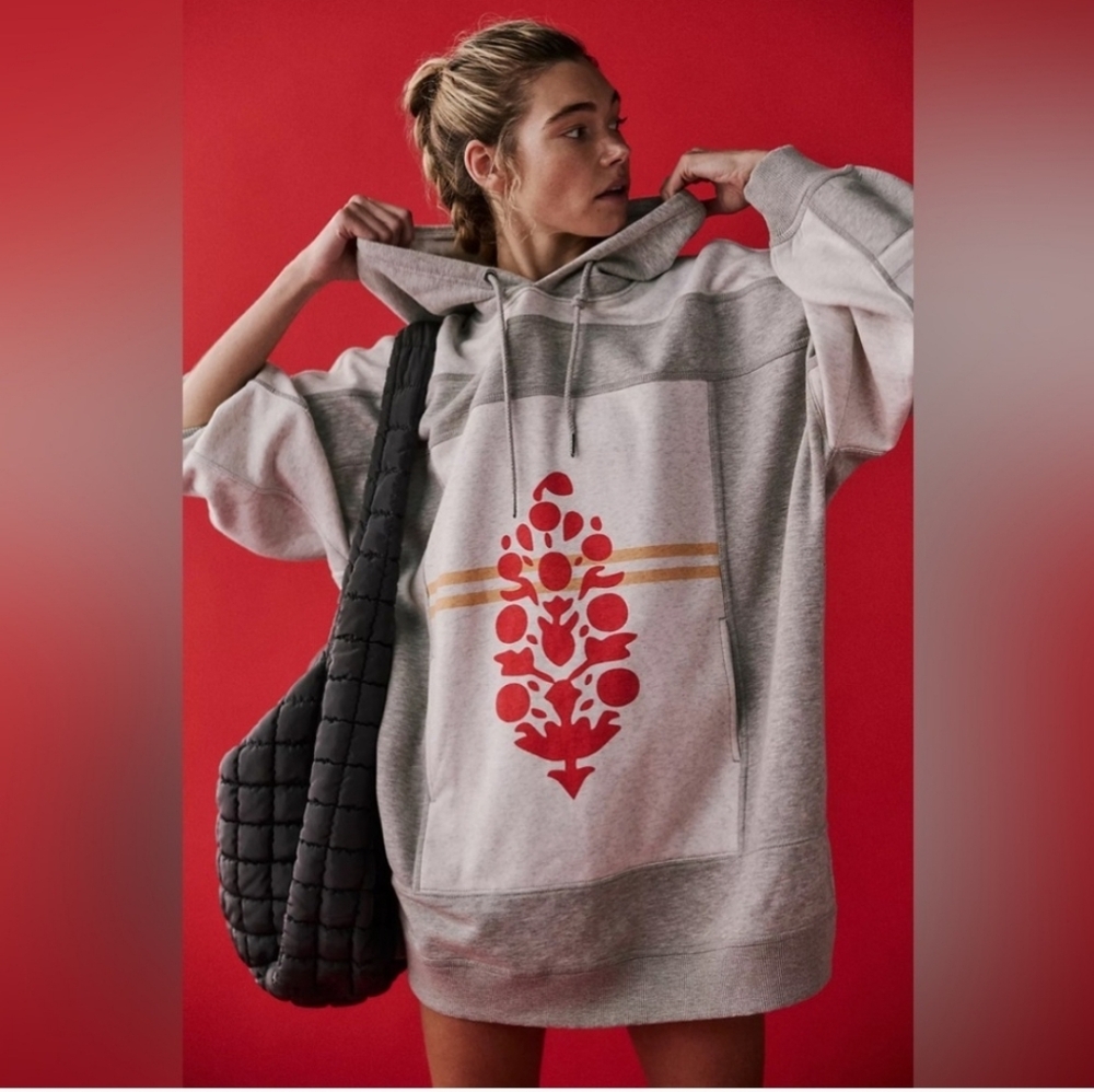 FP Movement by Free People Gray Sweatshirt with Red and Gold Accents